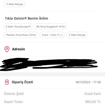 Tıkla Gelsin Gelmeyen Siparişin İadesini Yapmayan Burger King