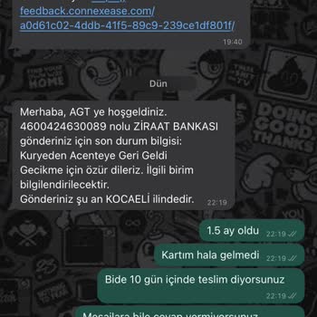 AGT Kurye (aynigunteslim.com) Ziraat Bankası Kart Teslimat Gecikmesi