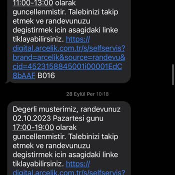 Arçelik Servisinin Sürekli Randevu Tarihini Değiştirip Gelmemesi
