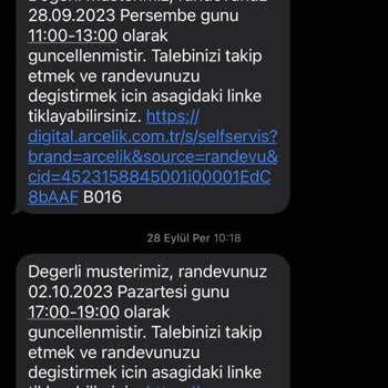 Arçelik Servisinin Sürekli Randevu Tarihini Değiştirip Gelmemesi