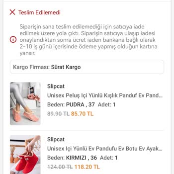 Sürat Kargo Siparişimi Kafanıza Göre İade Edemezsiniz