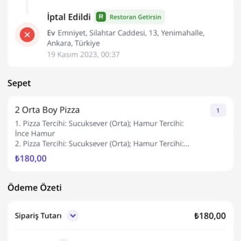 Domino's Pizza Sipariş Geç İptali