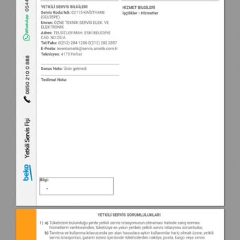 Beko Kurulum Yapılmayan Ürün