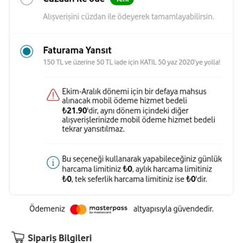 Vodafone Mobil Ödeme Limitinin 0 Görünmesi