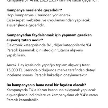 Hopi Uygulaması Üzerinden Çiçek Sepeti Siparişim İle İlgili Paracık
