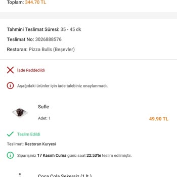 Trendyol Yemek Eksik Ürün Getirilmesi