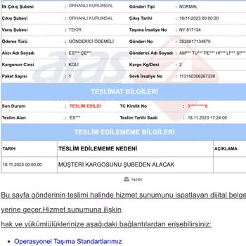 Aras Kargo Teslim Edilmeyen Kargo ve Bilgim Dışında T.C. Kimliğimin Kullanılması