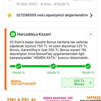 Migros Sanal Market Yüklenmeyen Bonus
