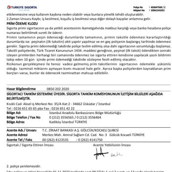 Türkiye Sigorta Bilgim Olmadan Poliçe Düzenlemiştir