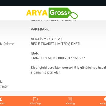 Arya Gross Ürünlerin Gönderilmemesi Ve Muhatap Bulamamak