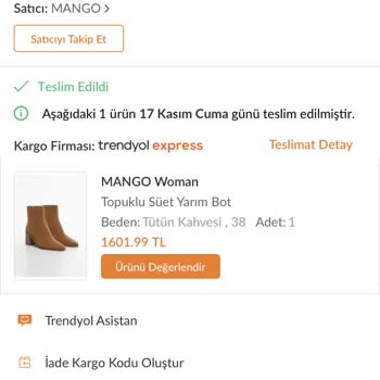 Trendyol'dan Almış Olduğum Mango Botu Yanlış Gönderdiler