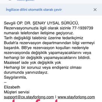 Stayforlong Rezervasyon Değişikliği Yapmadı