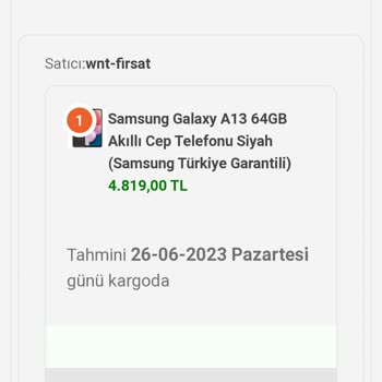 Wnt.com.tr Gönderilmeyen Samsung Galaxy A 13 Cep Telefonu Siparişi