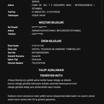 Vestel Arızalı Televizyon Değişimi