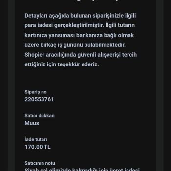 Muus Scarf İki Ürünümden Biri İade Edilmiş İkisininde İade Edilmesini İstiyorum