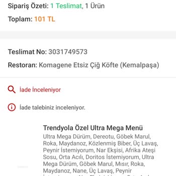 Komagene 3 Saattir Yemek Gönderemiyor.