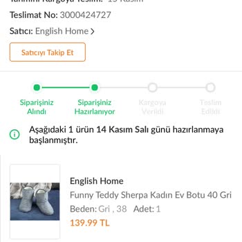 English Home Siparişi Kargoya Vermemesi