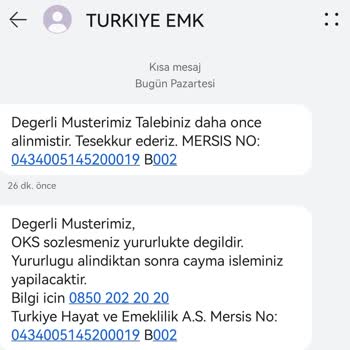 Türkiye Hayat Emeklilik Oks Sözleşmeniz Yürürlükte Değildir Mesajı