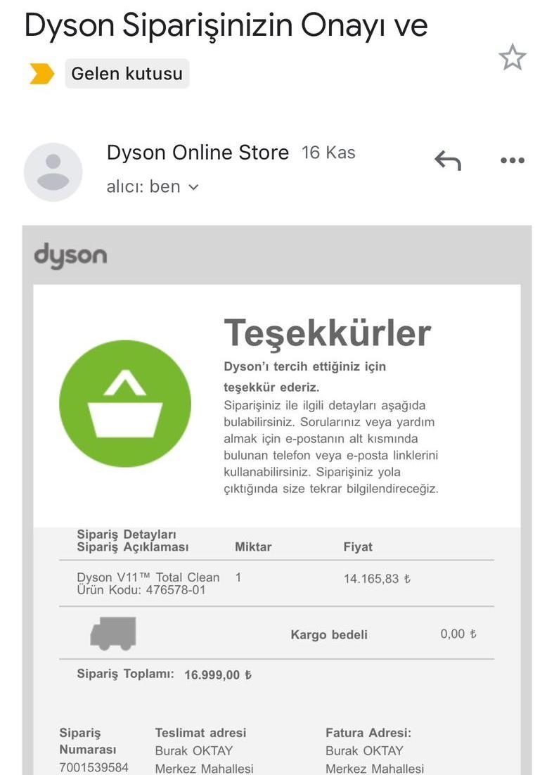Dyson Türkiye Sahte KampanyaAçıklanmayan Sipariş İptali Şikayetvar