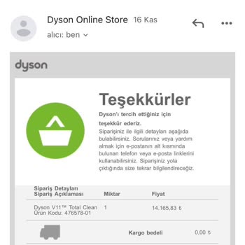 Dyson Türkiye Sahte Kampanya-Açıklanmayan Sipariş İptali