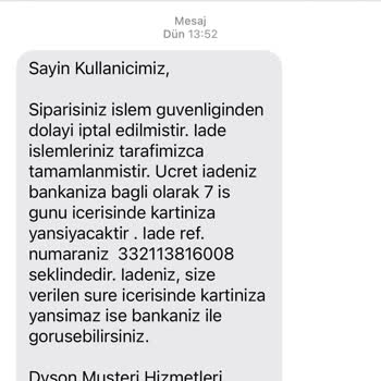 Dyson Türkiye Sahte Kampanya-Açıklanmayan Sipariş İptali