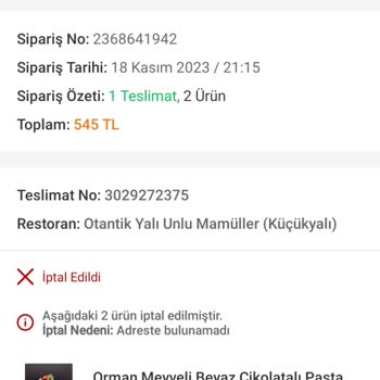 Trendyol Yemek Siparişimi İptal Etti