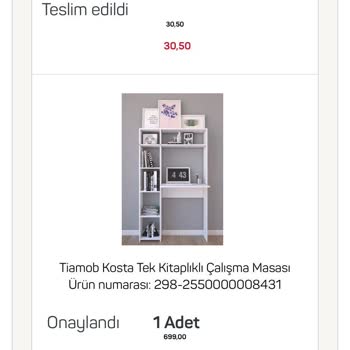 Tiamob Kosta Tek Kitaplıklı Çalışma Masası