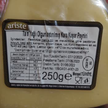 Ariste Peynir Acımış Kaşar Peyniri