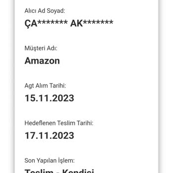 AGT Kurye (aynigunteslim.com) Teslim Edilmeyen Kargo.