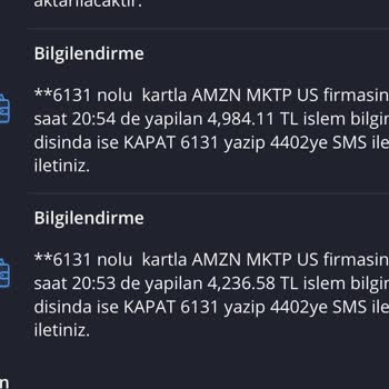 Amazonda Kredi Kartımın İzinsiz Kullanılması Hk