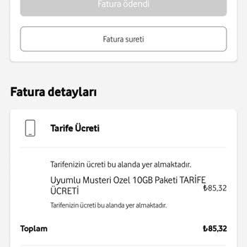Vodafone Tarifemin Fahiş Fiyat Artışı