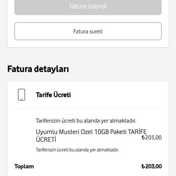 Vodafone Tarifemin Fahiş Fiyat Artışı