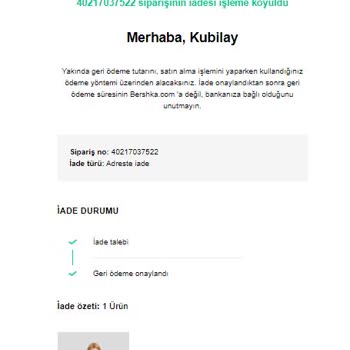 Bershka Teslim Edilmeyen Ürün