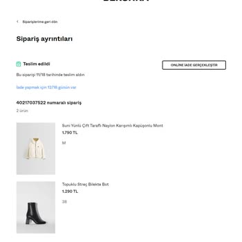 Bershka Teslim Edilmeyen Ürün