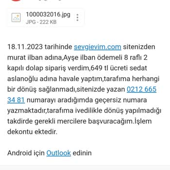 Sevgievim.com Adresinden Sipariş Verdim Dönüş Sağlanmadı