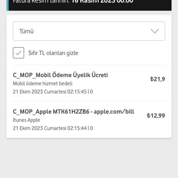Vodafone Habersiz Yapılan C_MOP Mobil Ödeme Üyelik Ücreti Yansıtılması