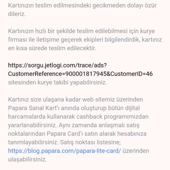 Papara Kartım Teslim Edilmedi