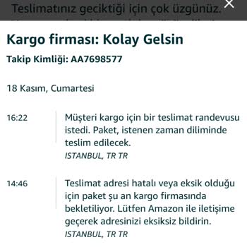 Amazon Teslim Edilmeyen Sipariş