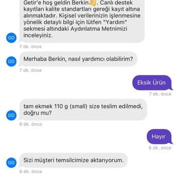 Getir Müşteri Hizmetleri İlgisizliği "Paşa Döner (Piri Reis Mah.) "
