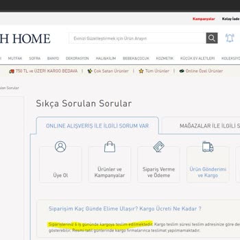 English Home Siparişi Kargoya Vermiyor