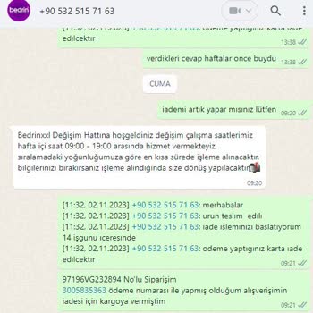 BedrinXXL Bedrin Mağazası Ürün İadesini Gerçekleştirmiyor