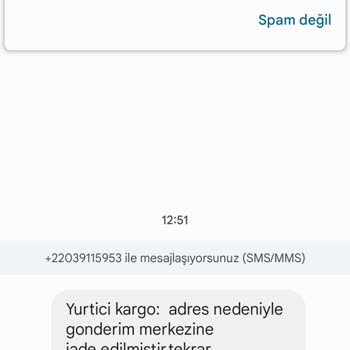 PTT Kargo +22039115953 "yurt İçi Adres Nedeniyle" Sahte SMS