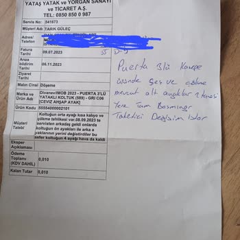 Yataş Divan Ev Bozuk3'lü Kanepe Vermesi