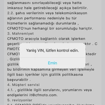 CFMOTO Yanlış VINN Uyarısı