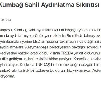 Süleymanpaşa Belediyesi Tekirdağ Kumbağ Sahil Aydınlatma Arızası