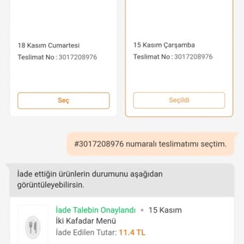 Trendyol Yemek Ürün İadesi Yapılmaması