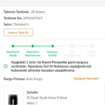 Aras Kargo Trendyol'dan Alınan Kayıp Ürün