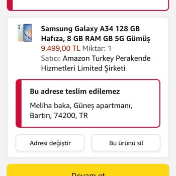 Amazon Adrese Teslim Edilememe Hatası