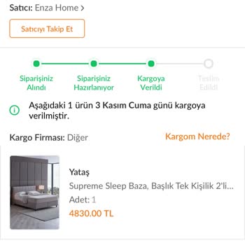 Yataş Siparişimin Nerede Olduğunu Bilmiyorum