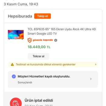 Hepsiburada.com Siparişimi İptal Ettiler
